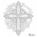 my name zea, religious cross tattoo design idea