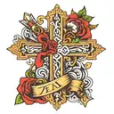 my name zea, religious cross tattoo design idea
