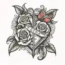 my name zea, roses intertwined, heart broken heart tattoo design idea