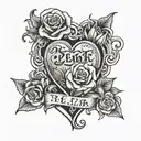 my name zea, roses intertwined, heart broken heart tattoo design idea