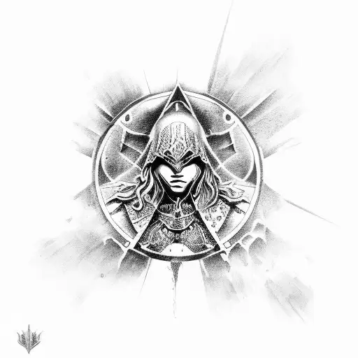 An assassin's creed inspired tattoo featuring Beyonce as a powerful assassin tattoo design idea