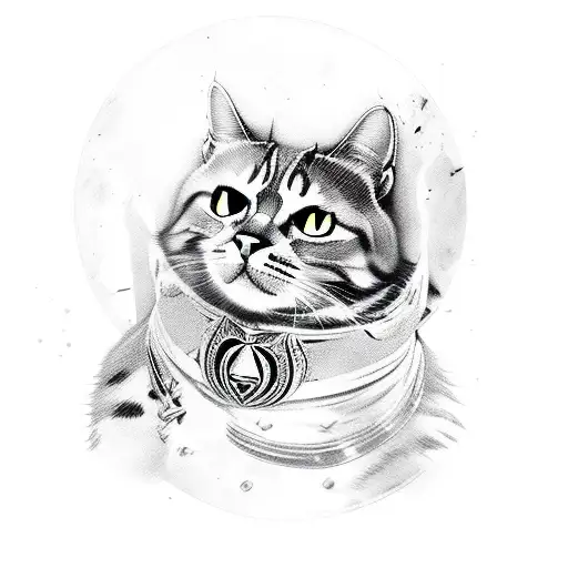 A cat silhouette with hidden assassins creed symbols within its fur tattoo design idea