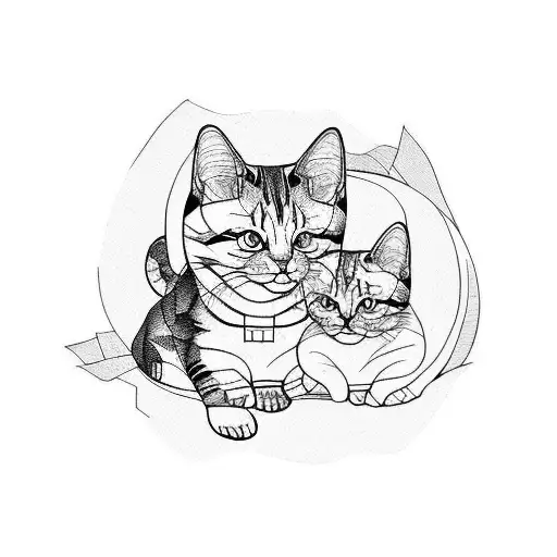 1 fat cat and 1 kitten tattoo design idea