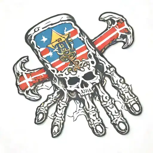 skeleton hand tattoo with puerto rico flag tattoo design idea
