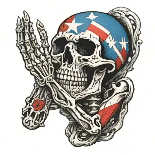 skeleton hand tattoo with Puerto Rican flag intertwined tattoo design idea