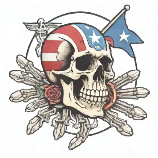 skeleton hand tattoo with Puerto Rican flag intertwined tattoo design idea