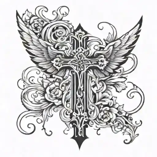 cross with wings tattoo design idea