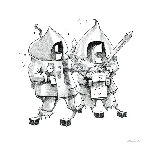 3 cartoon ghosts playing video games tattoo design idea