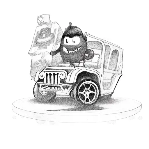 3 cartoon gosts, one driving a toy jeep, a other playeing video games, then the last one playing dress up tattoo design idea