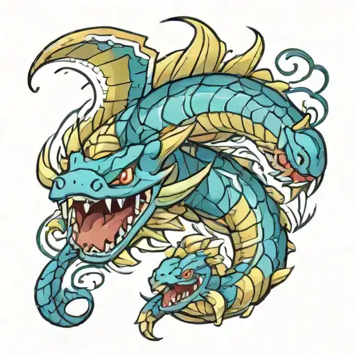 favorite Pokemon Gyarados, Leavanny, Lapras, Grimmsnarl, Scolipede, and Snivy  tattoo design idea