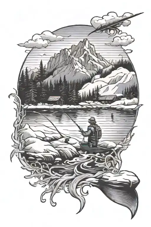 Nature, winter, mountains, snow, fishing, river, water, Maine, travels tattoo design idea