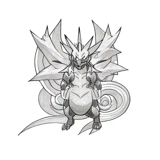 A sketch-style tattoo of your favorite Pokemon evolving into its final form tattoo design idea