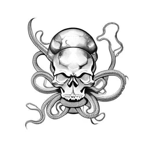 skull with tentacle hair tattoo design idea