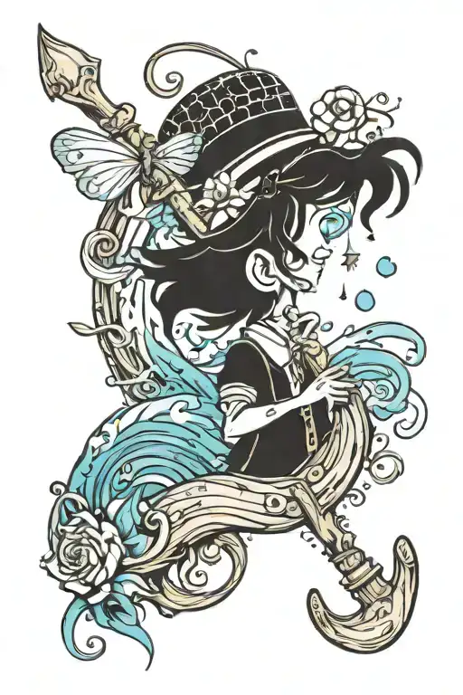 ocean waves pinocchio driftwood a fairy tale cursive tattoo design idea
