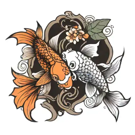 two koi carp swimming together one slightly in front of the other tattoo design idea