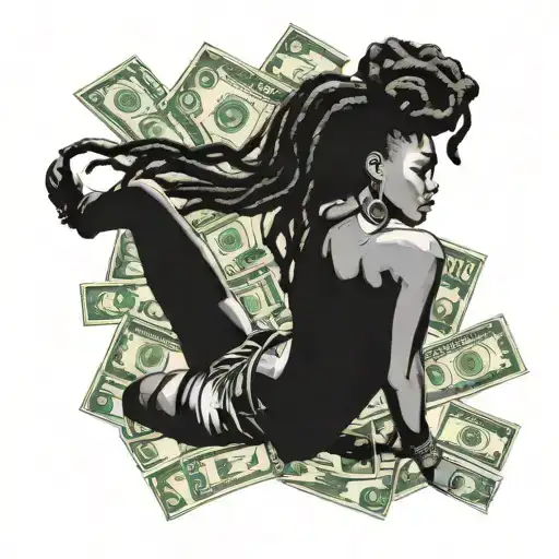 A tattoo design combining a black woman with dread locks sitting in money  tattoo design idea