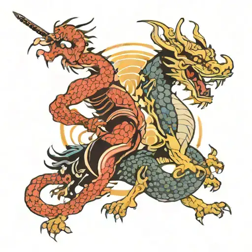 Chinese Dragon and Samurai warrior wielding tattoo design idea