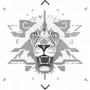 A lion breaking through a pixelated video game screen, with the Assistance Grid pattern in the background and a banner that says 'Forever in my heart, Mom and Dad' tattoo design idea