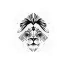 A lion breaking through a pixelated video game screen, with the Assistance Grid pattern in the background and a banner that says 'Forever in my heart, Mom and Dad' tattoo design idea