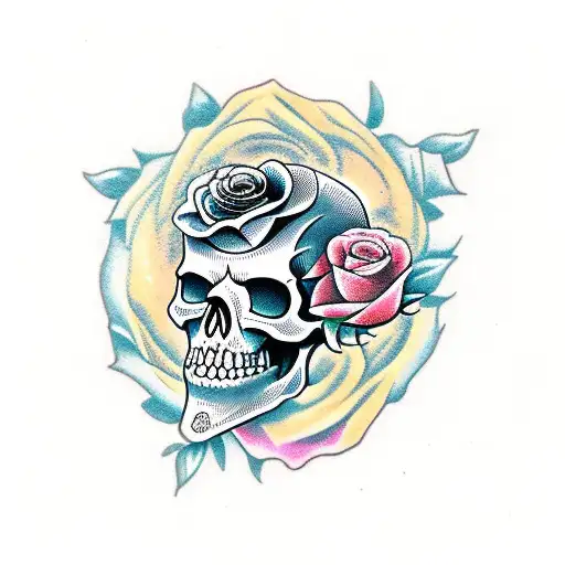 skull and roses inside sand clock tattoo design idea