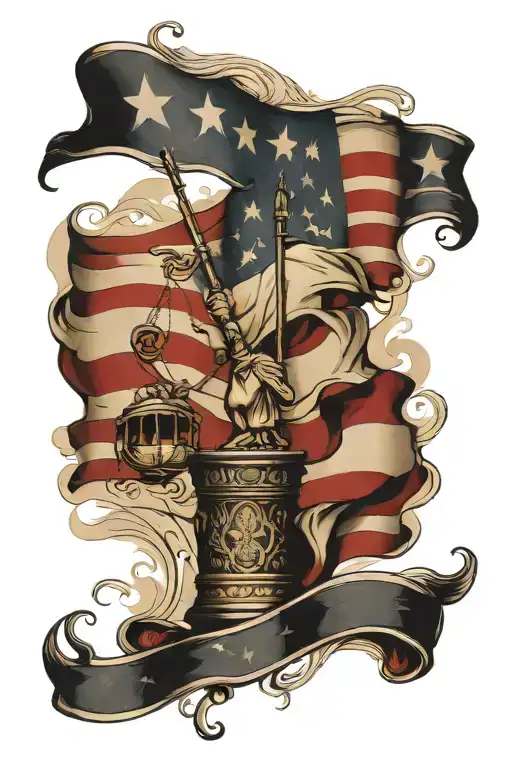 Constitution and flag waving tattoo design idea