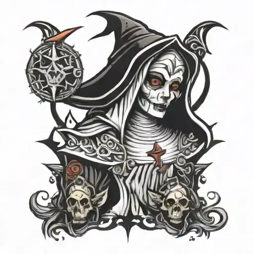Spooky evil nun tattoo design idea