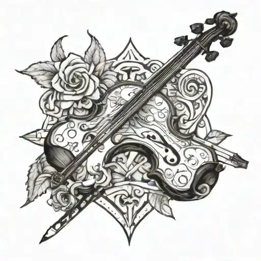 violin bow and arrow weapon tattoo design idea