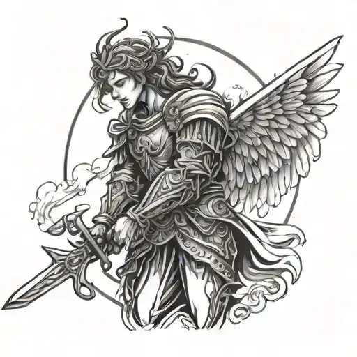 warrior angel holding a sword tattoo design idea