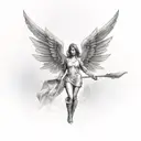 female guardian angel with a blurred face tattoo design idea