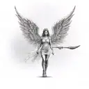 female guardian angel with a blurred face tattoo design idea