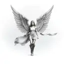 female guardian angel with a blurred face tattoo design idea