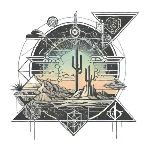 Combine networking symbols with the Arizona desert landscape in a minimalist style tattoo design idea