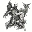  a dramatic scene of vampire-like creatures facing off against armored Christian soldiers tattoo design idea