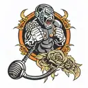 wrestling ring and microphone intertwined tattoo design idea