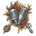 wrestling ring and microphone intertwined tattoo design idea