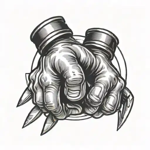 hand to hand combat fist with knife, crossfit barbell  tattoo design idea