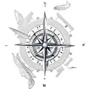 compass with four connected puzzle pieces and a feather tattoo design idea