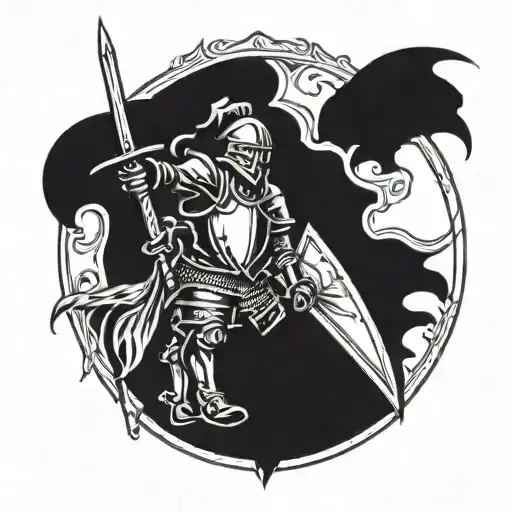 knight with bent over with spear through chest tattoo design idea