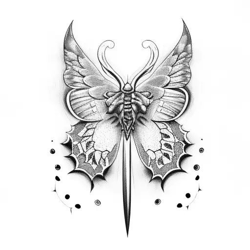 Gothic knife with intricate butterfly and skull designs tattoo design idea