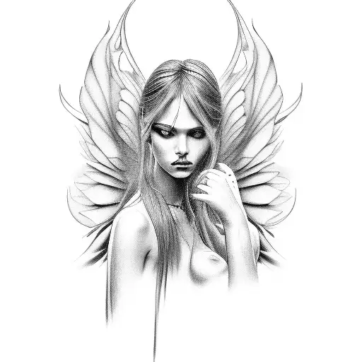 Black And Grey Sensual Female Angel Tattoo Idea Blackink Ai 6336