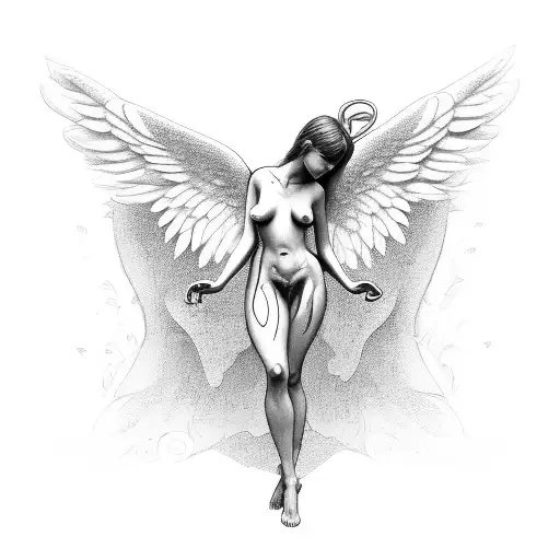 nude female angel tattoo design idea