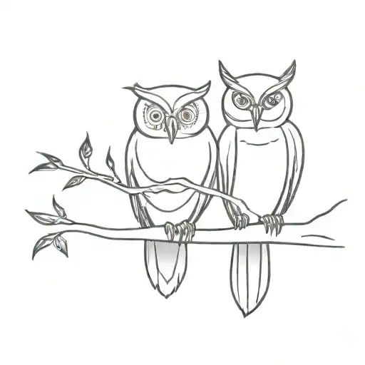 owl and cardinal sitting on a branch tattoo design idea