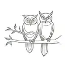 owl and cardinal sitting on a branch tattoo design idea