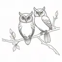 owl and cardinal sitting on a branch tattoo design idea