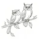 owl and cardinal sitting on a branch tattoo design idea
