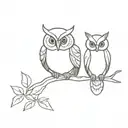 owl and cardinal sitting on a branch tattoo design idea