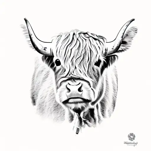 baby highland cow tattoo design idea