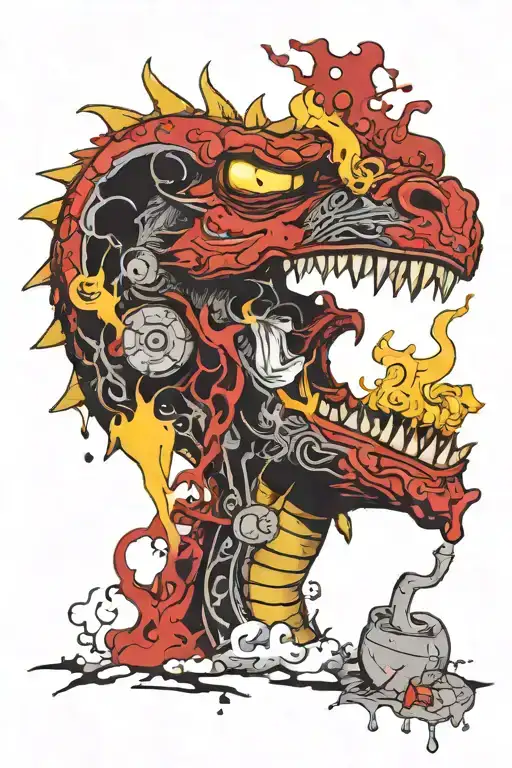 dragon bites homer simpson smoking a joint tattoo design idea