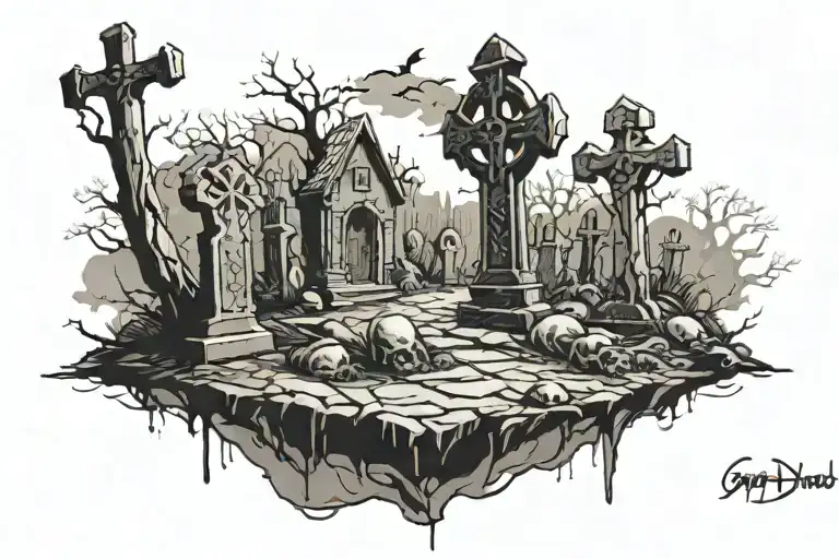 grave  yard tattoo design idea