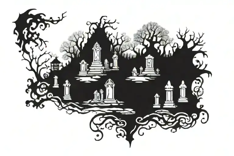 grave yard tattoo design idea